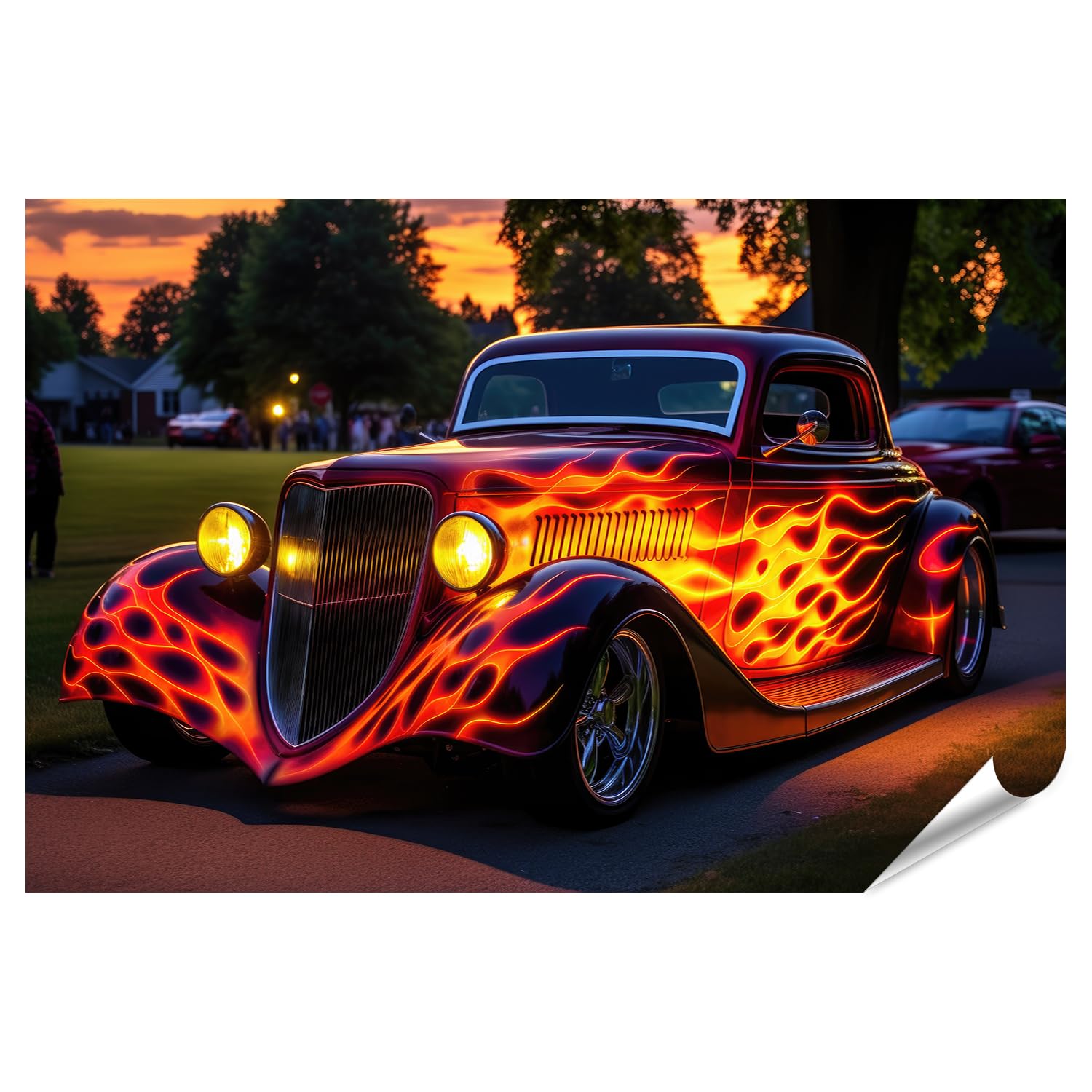 islandburner XXL - Poster con scritta Hot Rod con fiamma su strada aperta a un festival