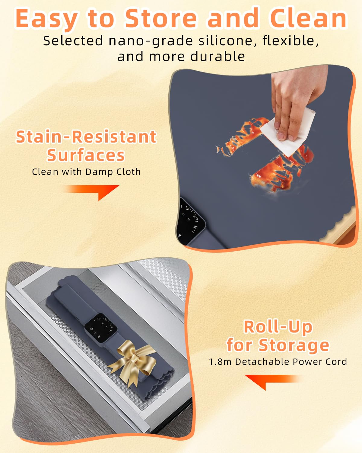 Chauffe Plat Électrique, Plaque Chauffante avec Température Réglable 60°C - 100°C et Minuteur de 4 Heures, Pliable Silicone Chauffe Assiette à Réchaud pour Bithday, Mariage, Fêtes et Buffets Banquet