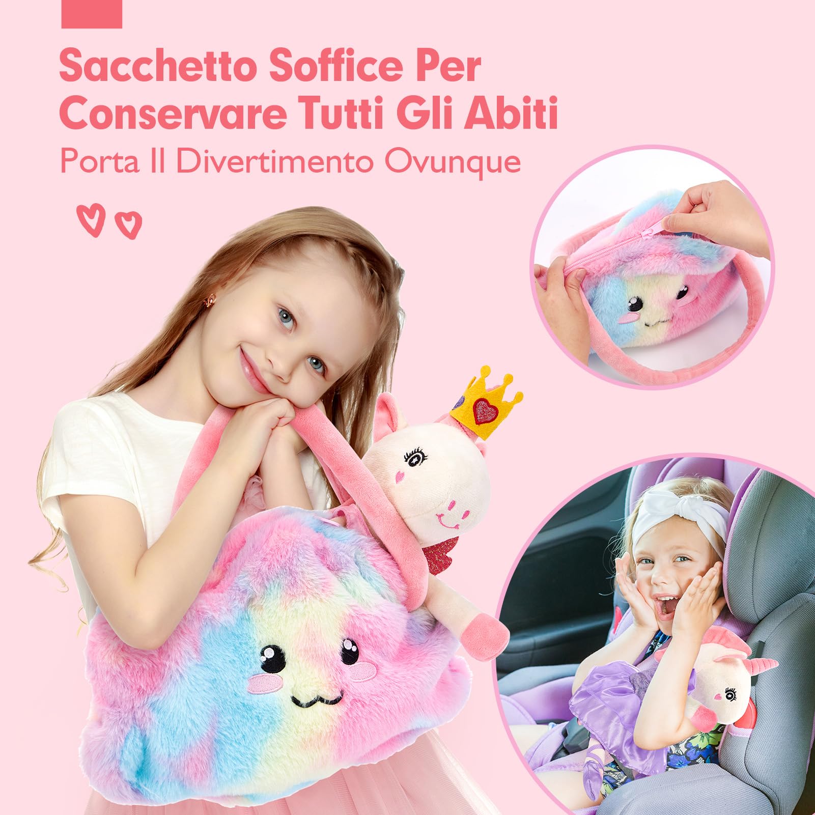 hahaland Regalo Bambina 3-6 Anni, 10 PCS Set di Unicorno Bambina Regalo con Unicorno Peluche, Borsa e 3 Abiti, Vestire la Bambola Giochi Bimba 3 4 5 6 Anni Femmina