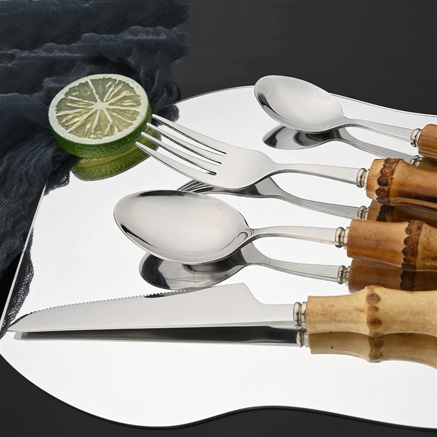 24Pcs Stainless Steel Tableware Creative Handle Cutlery Set Steak Knife Fork Spoon Teaspoon Flatware (Color : Gold)