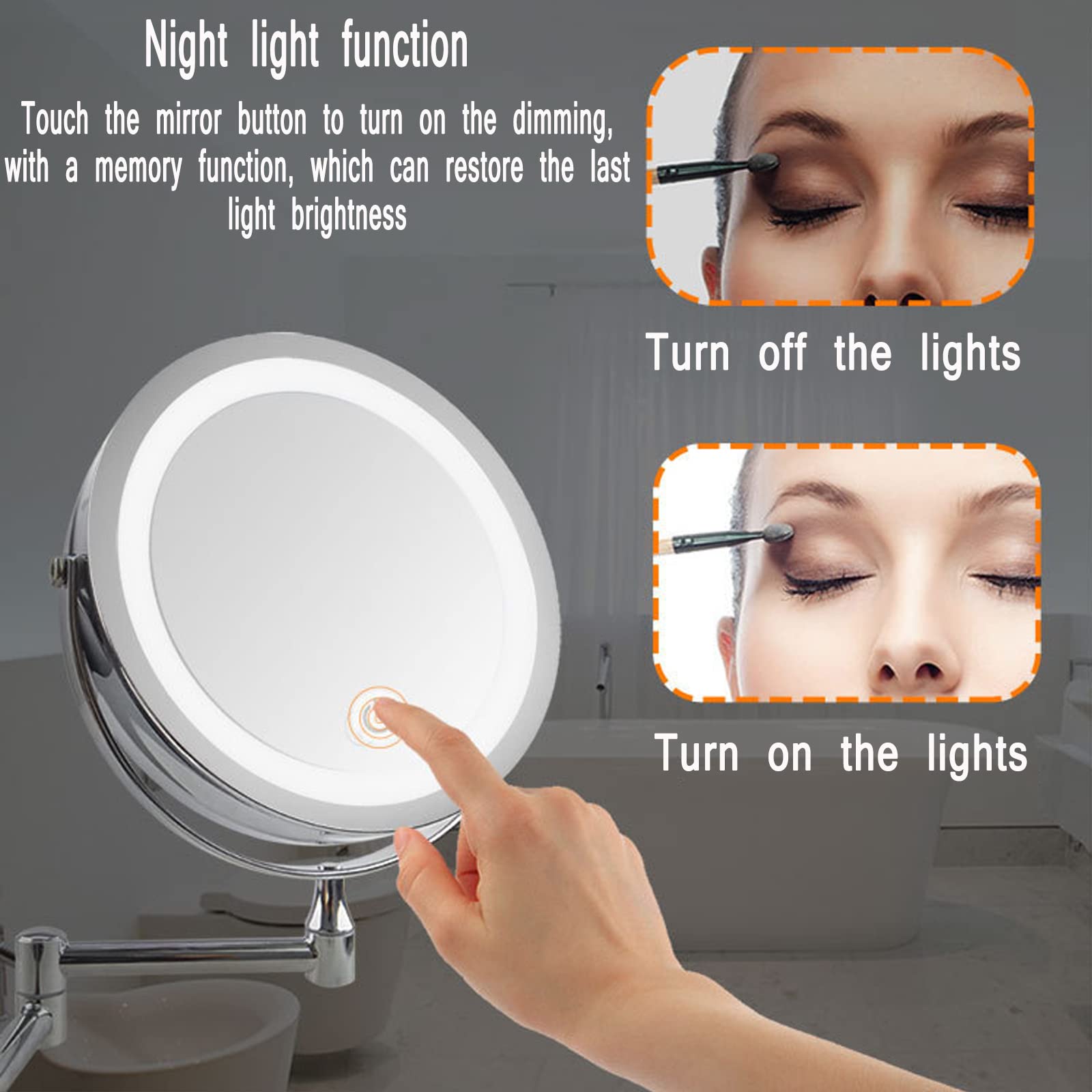Espejo Maquillaje con Luz, Espejo Aumento con Luz Espejo Cosmetico Brillo Regulable Espejo Baño Extensible Espejo de Afeitar Espejo Ducha con Pantalla Táctil, Carga por USB