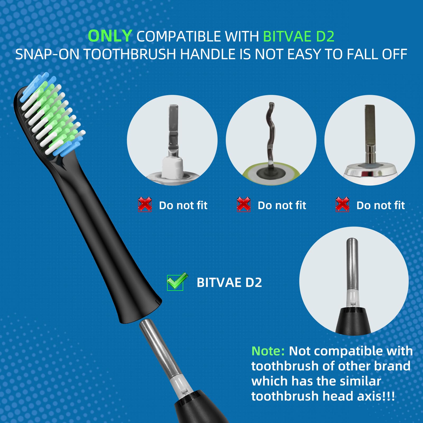 Paquete de 10 cabezales de repuesto para cepillos de dientes eléctricos Bitvae D2 Sonic, 10 unidades (negro, 10 unidades (paquete de 1))