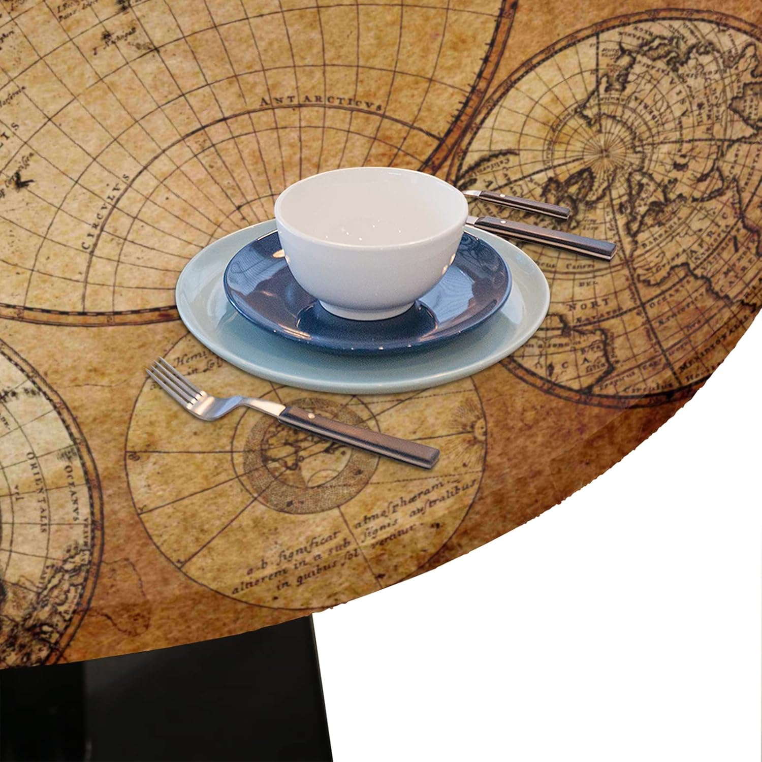 AUUXVA Vintage World Map Printing Round Tablecloth with Elastic Edge Tablecloth Spill Proof Washable Table Cover for Kitchen Dining Party Outdoor Decor Fits Up 36-42 inch