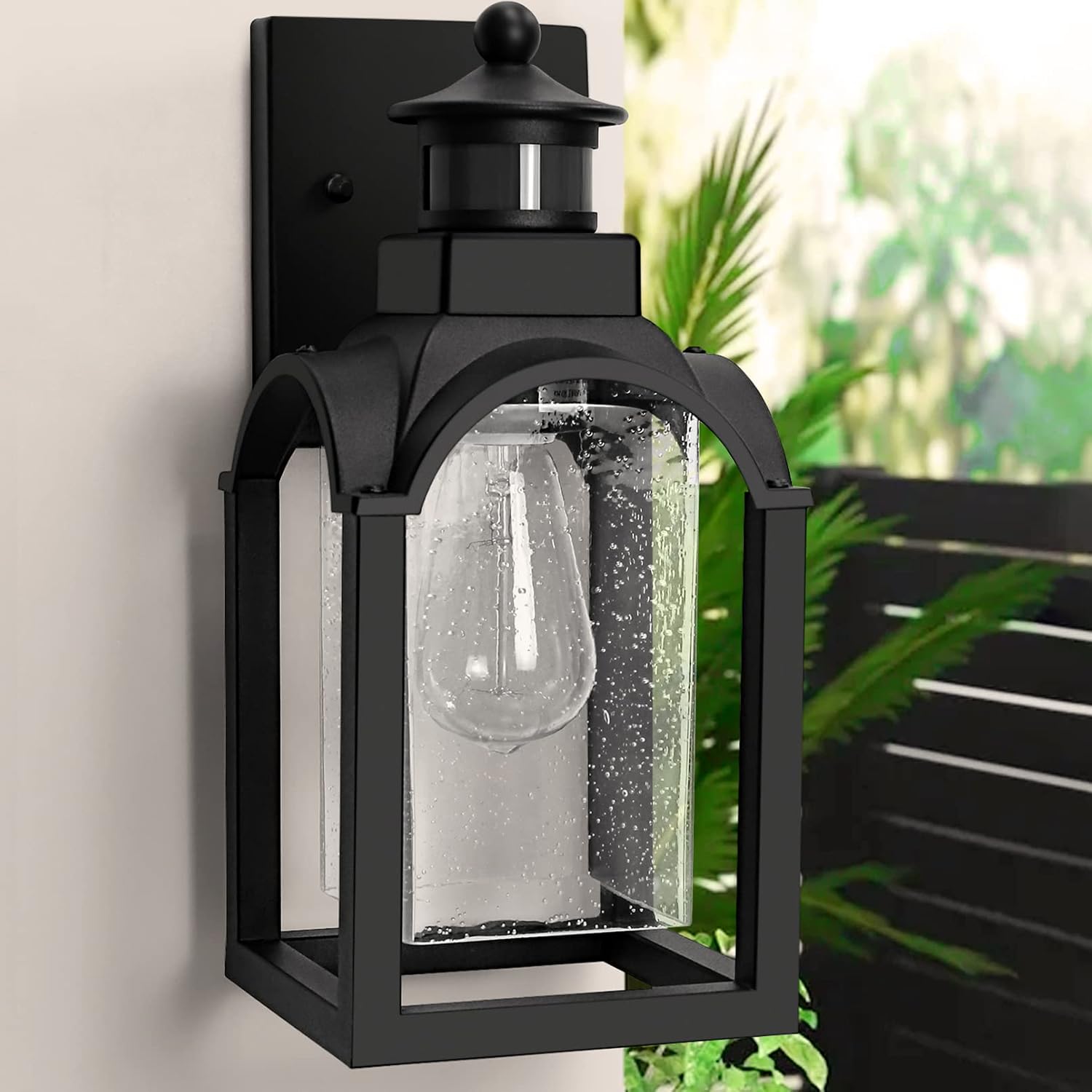 Motion Sensor Porch Light,Dusk to Dawn Outdoor Wall Light Fixture Wall Mount with 3 Modes,Waterproof Exterior Wall Sconce,Anti-Rust Outside Wall Lantern for House Garage,Bulb Included
