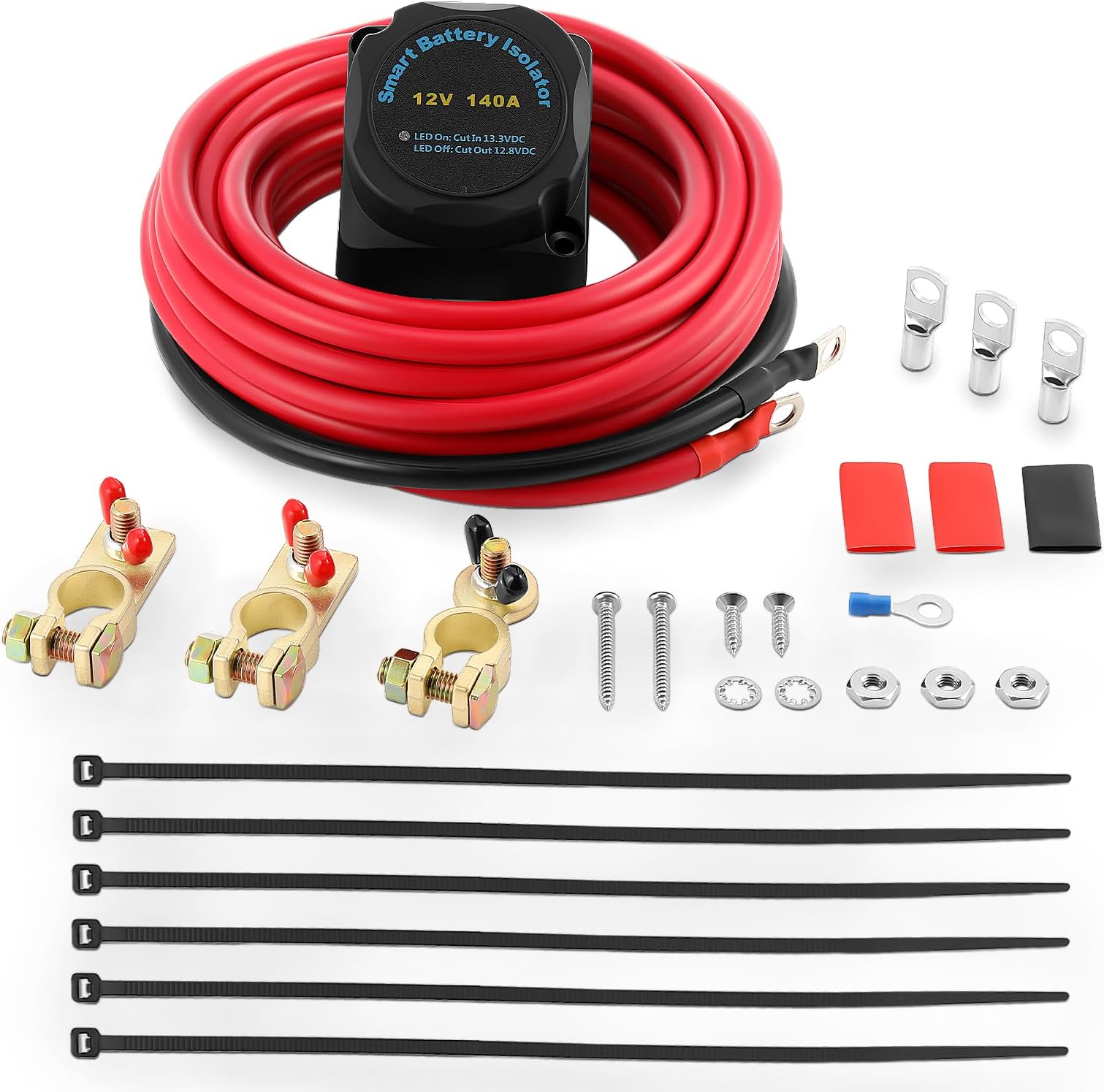 GEARMONSTER12V/140A BSR Isolating Relay Complete Set, Fully Automatic Battery Isolator Relay, Double Battery Insulator Kit, VSR Automatic Charger with 6M Cable for Car, Truck, Motorhome, Boats