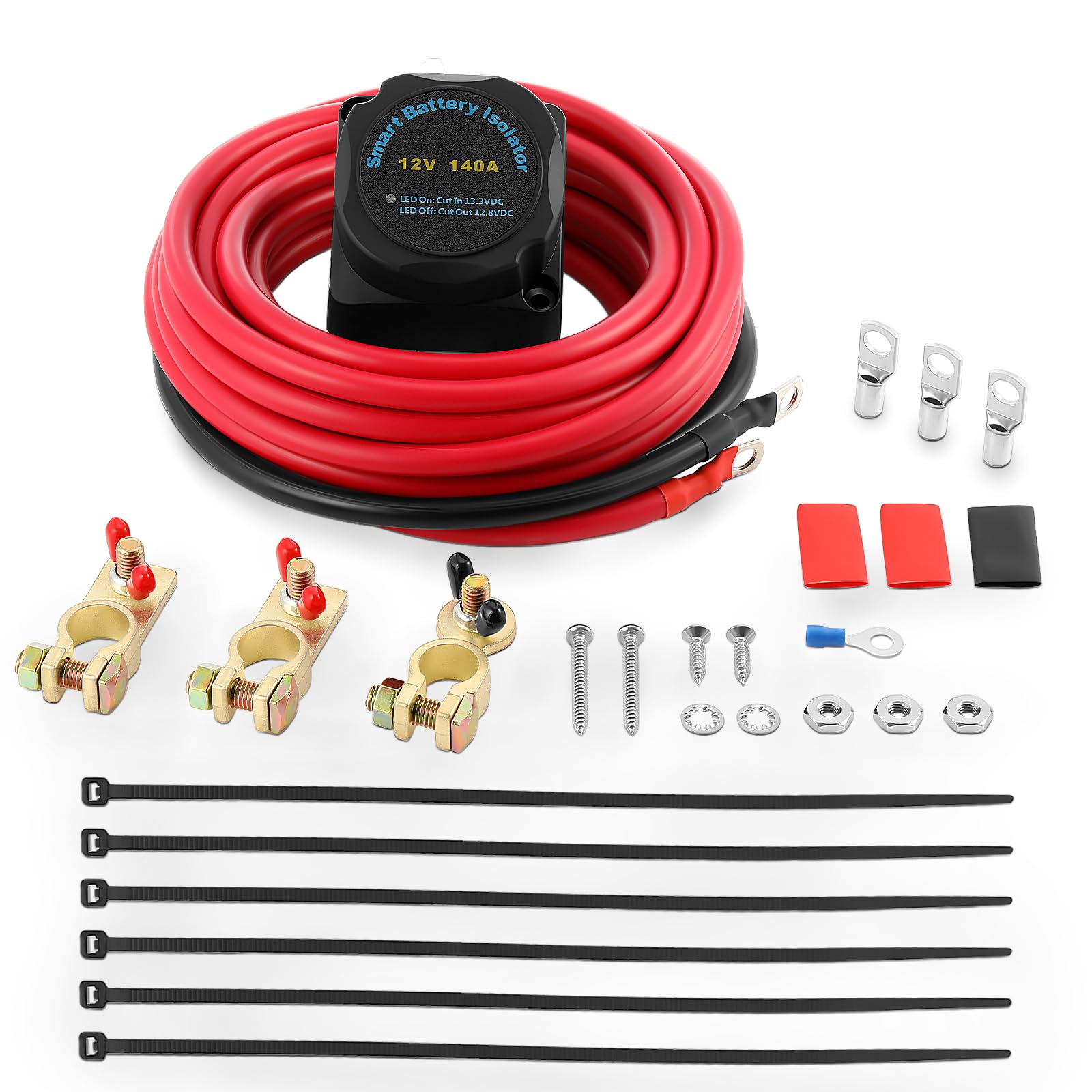 GEARMONSTER12V/140A BSR Isolating Relay Complete Set, Fully Automatic Battery Isolator Relay, Double Battery Insulator Kit, VSR Automatic Charger with 6M Cable for Car, Truck, Motorhome, Boats