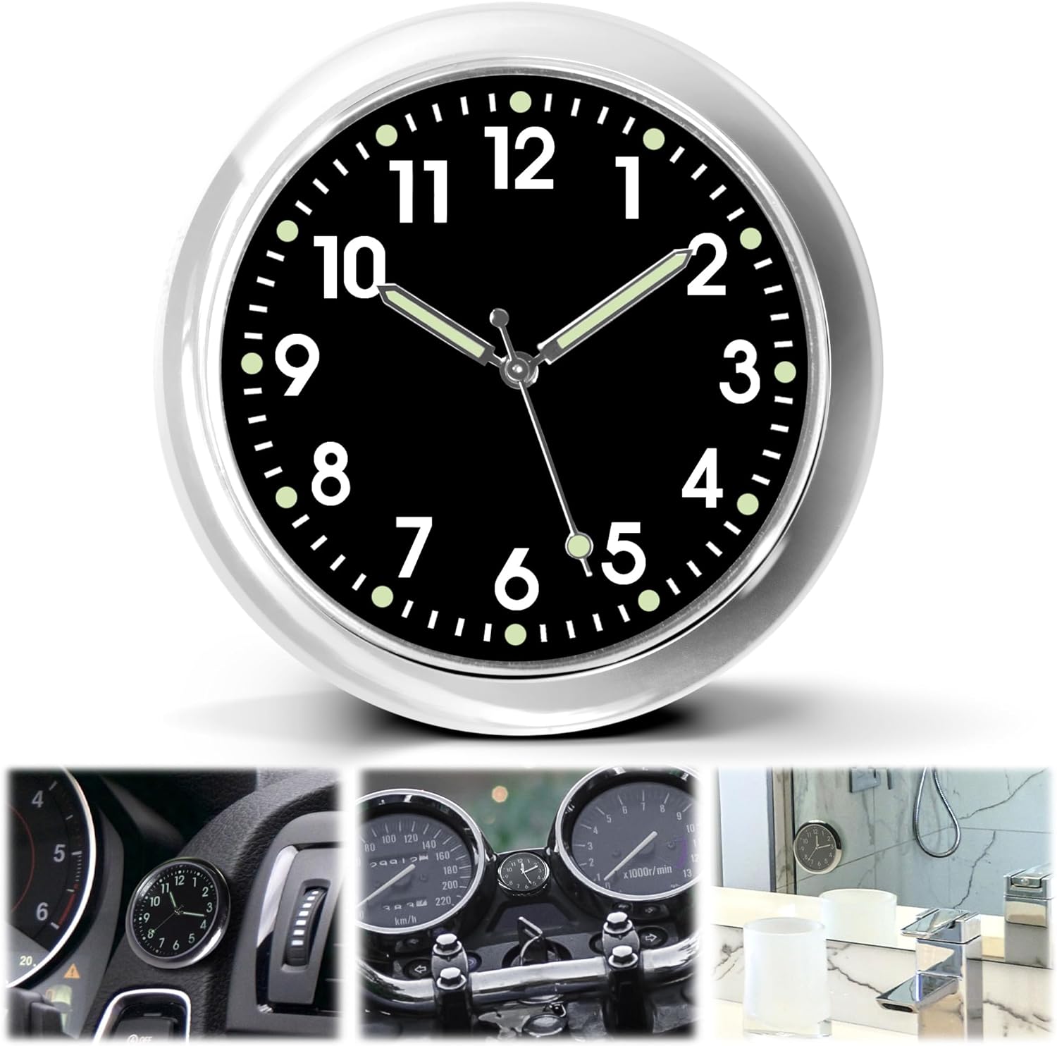Betus Car Dashboard Clock - Stick on Dashboard or Install with Air Vent Clip - Mini Tiny Small Analog Clock Watch for Vehicle Automotive Car Truck Boat Bike Home Motorcycle