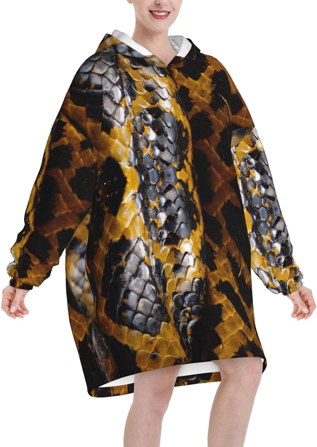Yellow Snakeprint Oversized Hoodie Blanket, Super Soft Warm Comfortable Hoodie, Wearable Blanket Adult
