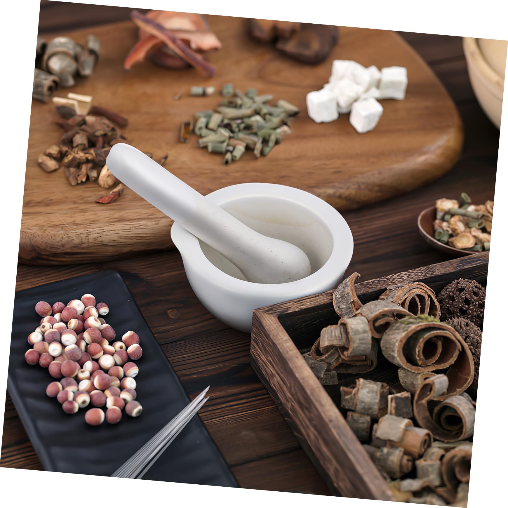 LABRIMP Mortier Pilon la Cuisine pour Broyer Comprimés et Compléments en Céramique Blanche, Bol Rond Fait Main, Lot de 2 Sets de Sets Usage la Cuisine et Laboratoire