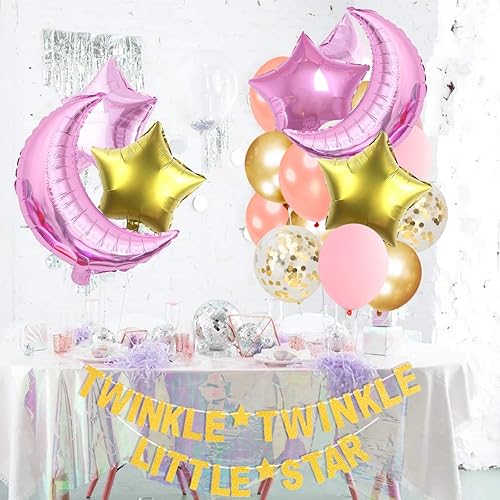 Miniatura 3 de Twinkle Twinkle Little Star - Decoración de fiesta de cumpleaños o baby shower para niña, luna y estrella, ramo de globos de papel, guirnalda de