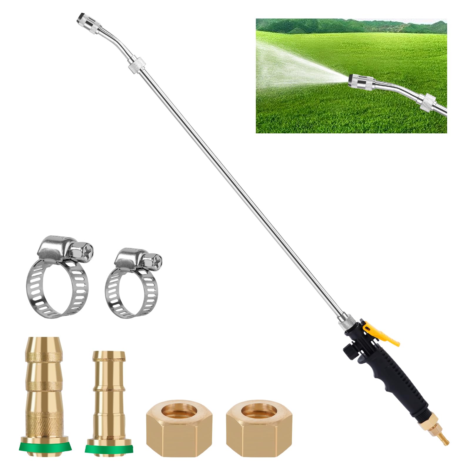 29 Inches Replacement Sprayer Wand,3/8" Brass Barb Universal Sprayer Wand,Stainless Steel Sprayer Parts with Shut off Valve & 2 Hose Clamps, Spray Wands for Garden Hose (Black1)