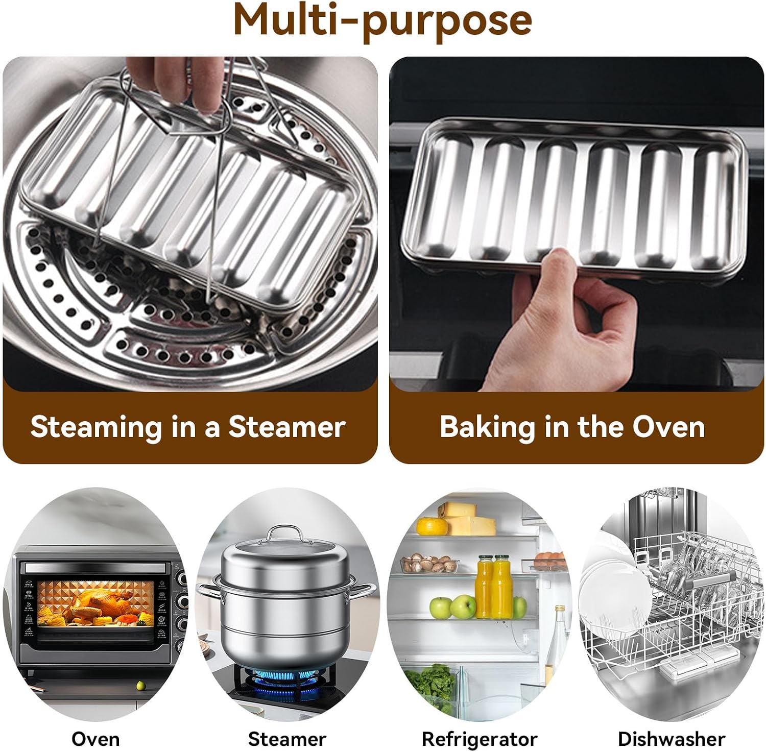 Stainless steel Sausage Mold, Hot Dog Pan Baking Pan Homemade Hot Dog Mold Hotdog Maker for Oven Steamer and Microwave
