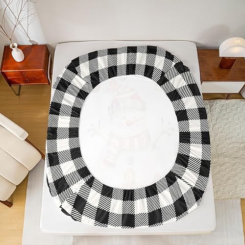 Miniatura 6 de Manfei Juego de sábanas bajeras con diseño de muñeco de nieve de tamaño matrimonial, 3 piezas para decoración de habitación de niños y adultos,
