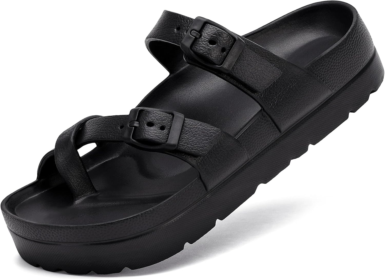 SOSOWHLTE Womens Platform Sandals Adjustable Buckle Summer Arch Support Cushion Slides Woman Lightweight Thick Soles Flat Shoes