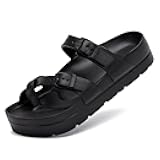 Womens Platform Sandals Adjustable Buckle Summer Arch Support Cushion Slides Woman Lightweight Thick Soles Flat Shoes