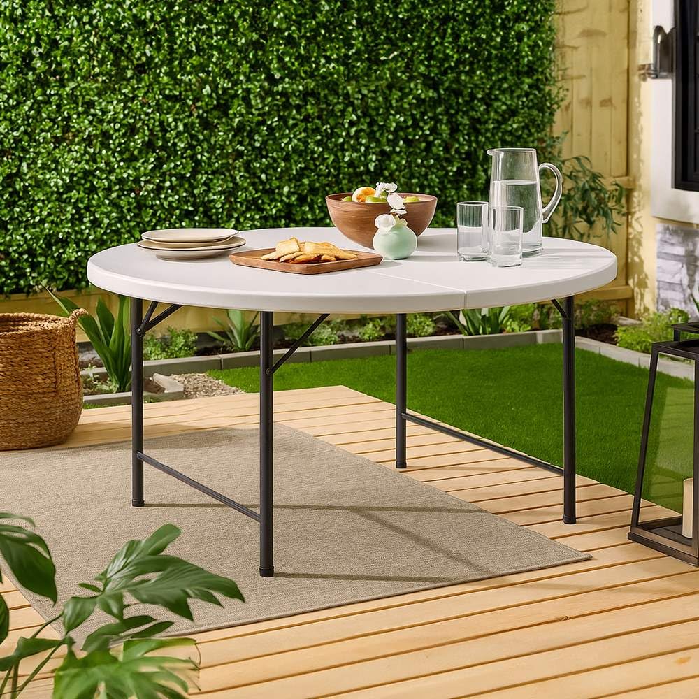 Decor Space Table ronde avec pieds pliants pour camping et restauration (180 cm)
