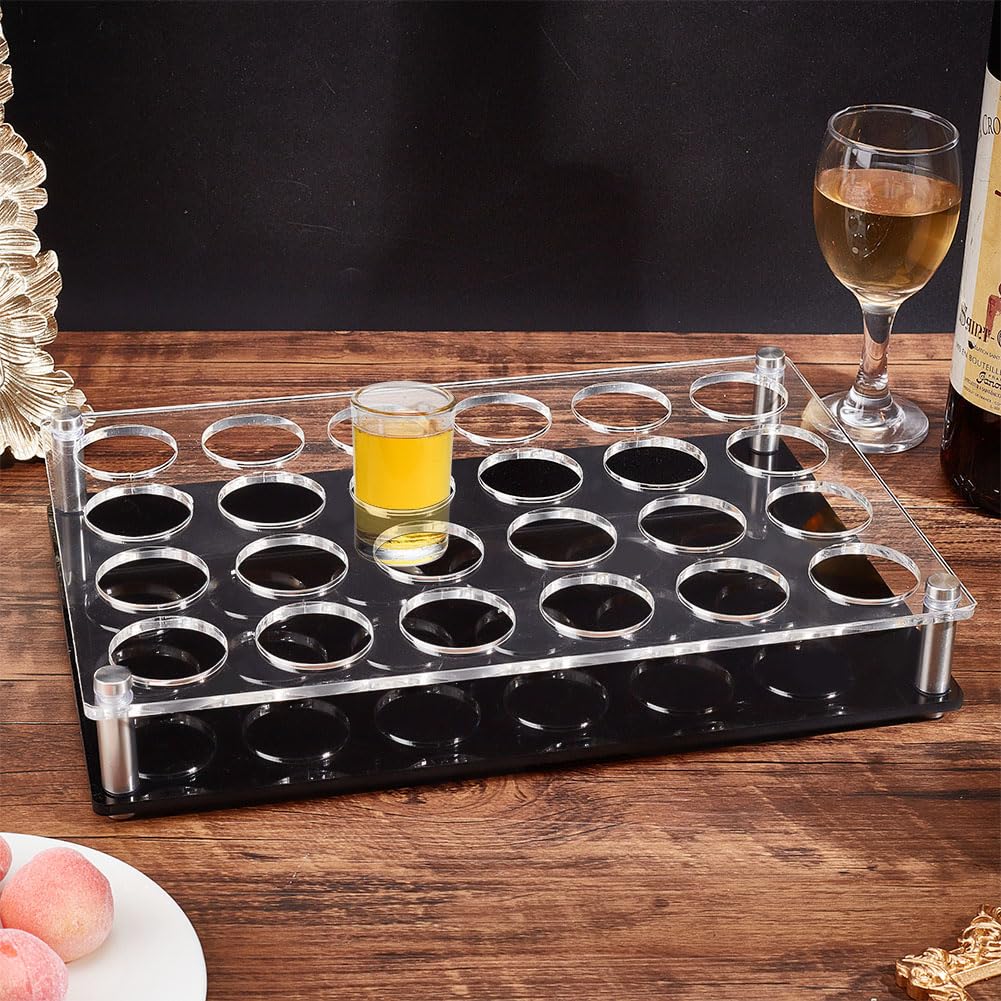 NBEADS 24 Shot Glass Tray Holder, Acrylic Shot Glasses & Wine Glass Cup Serving Tray Organizer - Image 4