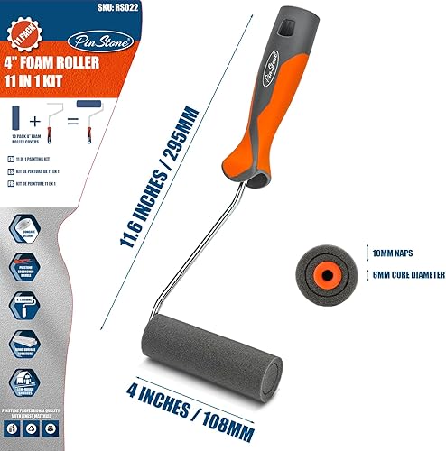 Miniatura 2 de Paquete de 11 Rodillos de Pintura de Espuma de Alta Densidad de 4 pulgadas, Rodillo de Espuma Especial con Cavidad para Acabado Suave