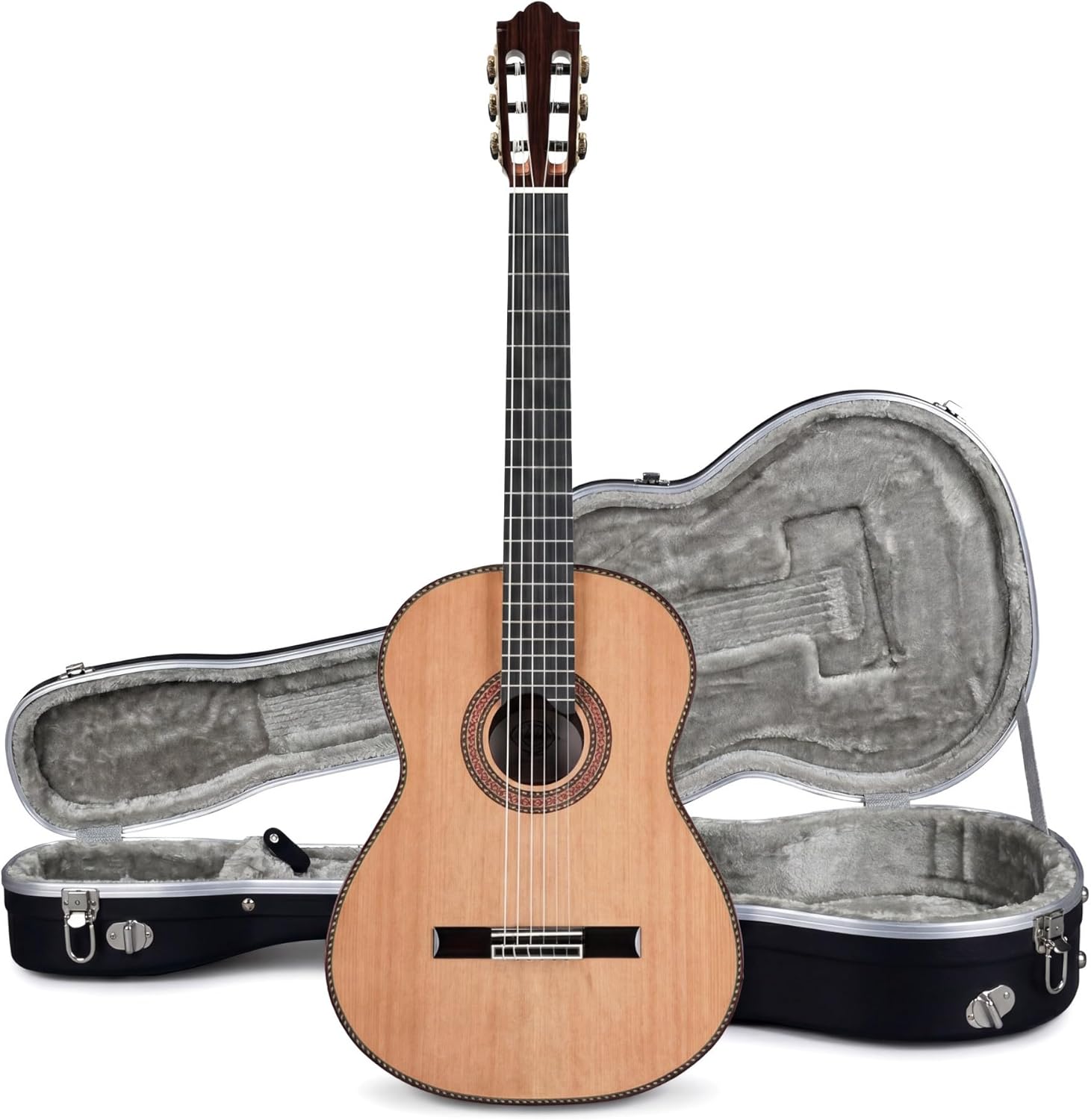 Classical Guitar Full Size Nylon String Acoustic, Handmade Solid Cedar Top Rosewood Back and Sides, Ebony Fingerboard Lattice Bracing, Flamenco Fingerstyle, Spanish Guitar, Includes Case and Wrench