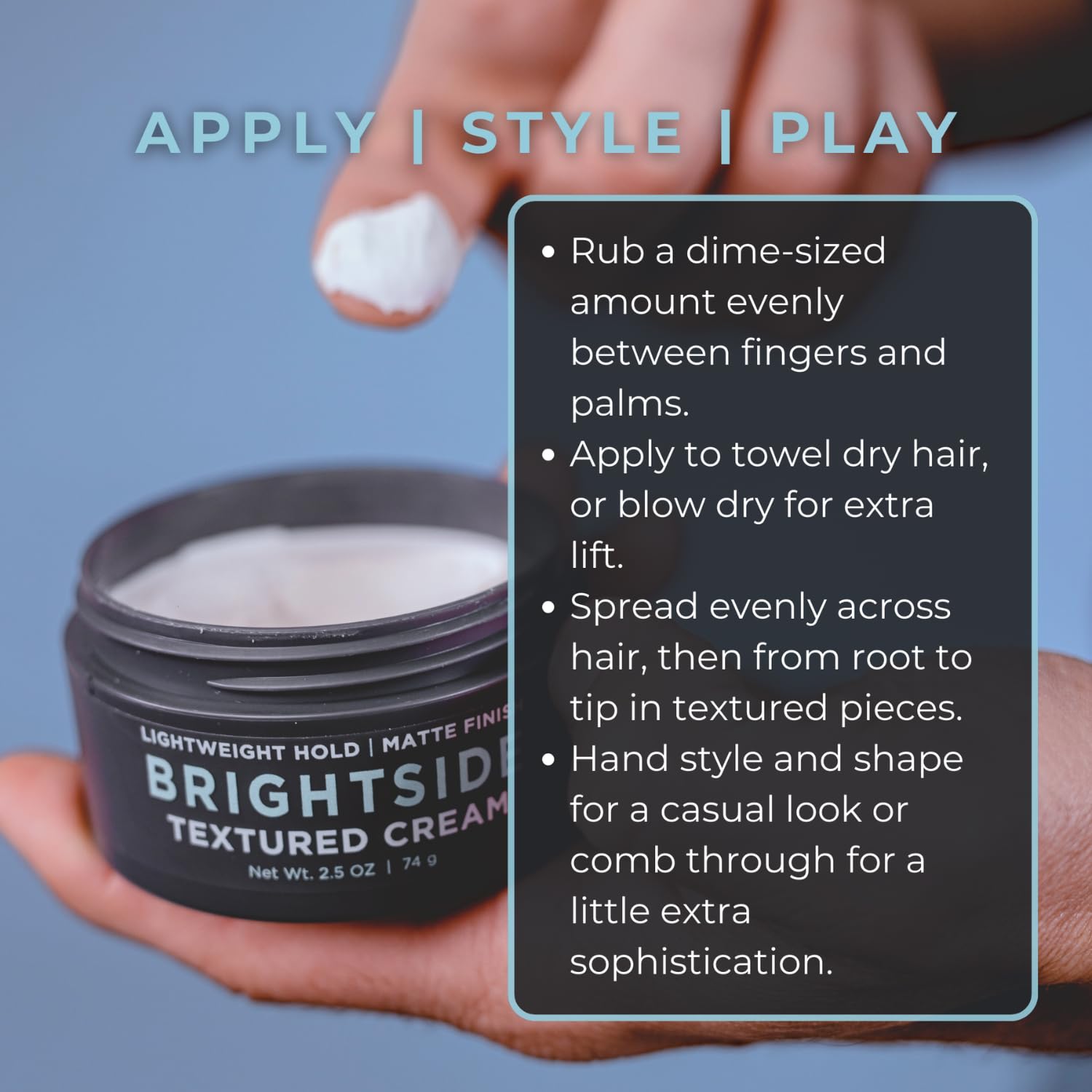 Brightside Textured Cream, Lightweight Hold Matte Finish Water Based Hair Cream For Men, For All Hair Types - Image 2