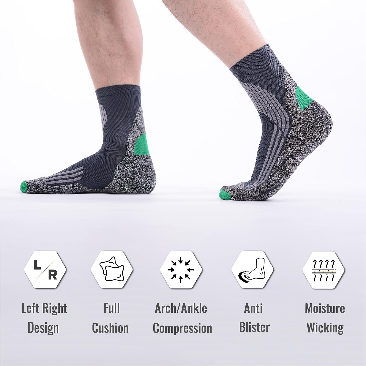 Tactia Full Cushion Compression Socks Men, Coolmax No-Blister Wicking Padded Heel, Quarter Socks for Tennis Golf Hiking Work