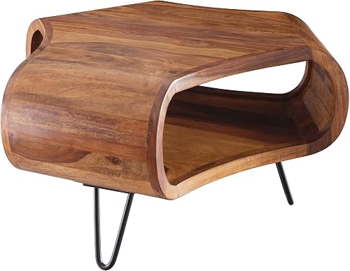 FineBuy Mesa de Centro Moderna 55x55x38 cm Madera Maciza de Sheesham | Mesa Auxiliar con Estante para Salón | Mesita Café Pequeña para Sofá