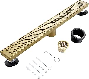 muschbath 36 Inch Linear Shower Drain, Brushed Gold Shower Drain