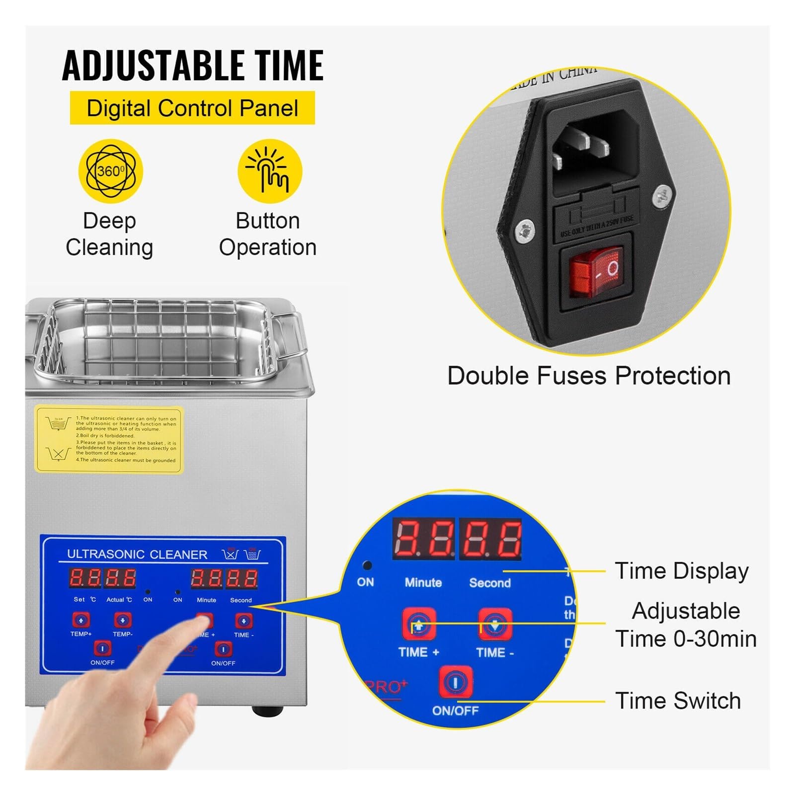 Limpiador sónico, 2/3/6/10/15/22/30L 600W Máquina Ultrasónica Limpiador Ultrasónico Con Temporizador Digital De Calefacción For Dentadura Relojes Gafas,Uso prolongado(3L)