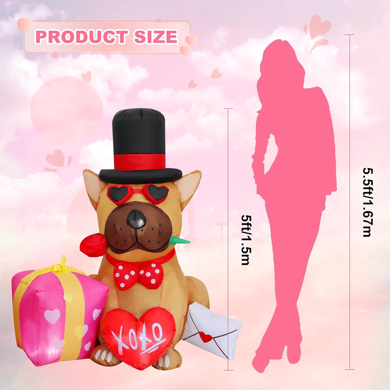 5FT Wedding Inflatables Outdoor Decorations, Valentine Blow up Inflatable Dog with Heart for Valentine's Day Wedding Outdoor Decor Yard Decoration