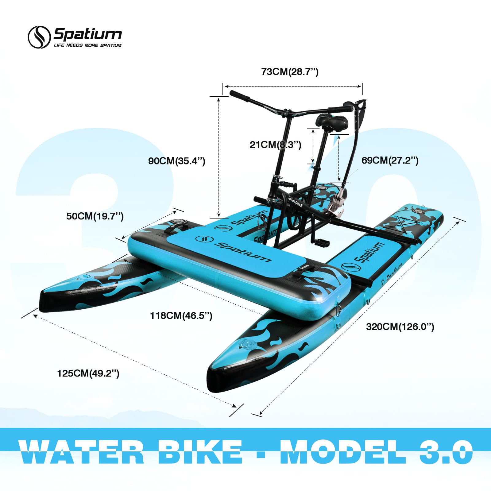 Spatium Rowery wodne do jeziora nadmuchiwany rower wodny 3.0 dla dorosłych nadmuchiwany ponton rower wodny 3-łopatkowe śmigło jednoczęściowe tylne koło SUP rower wodny z nadmuchiwaną matą