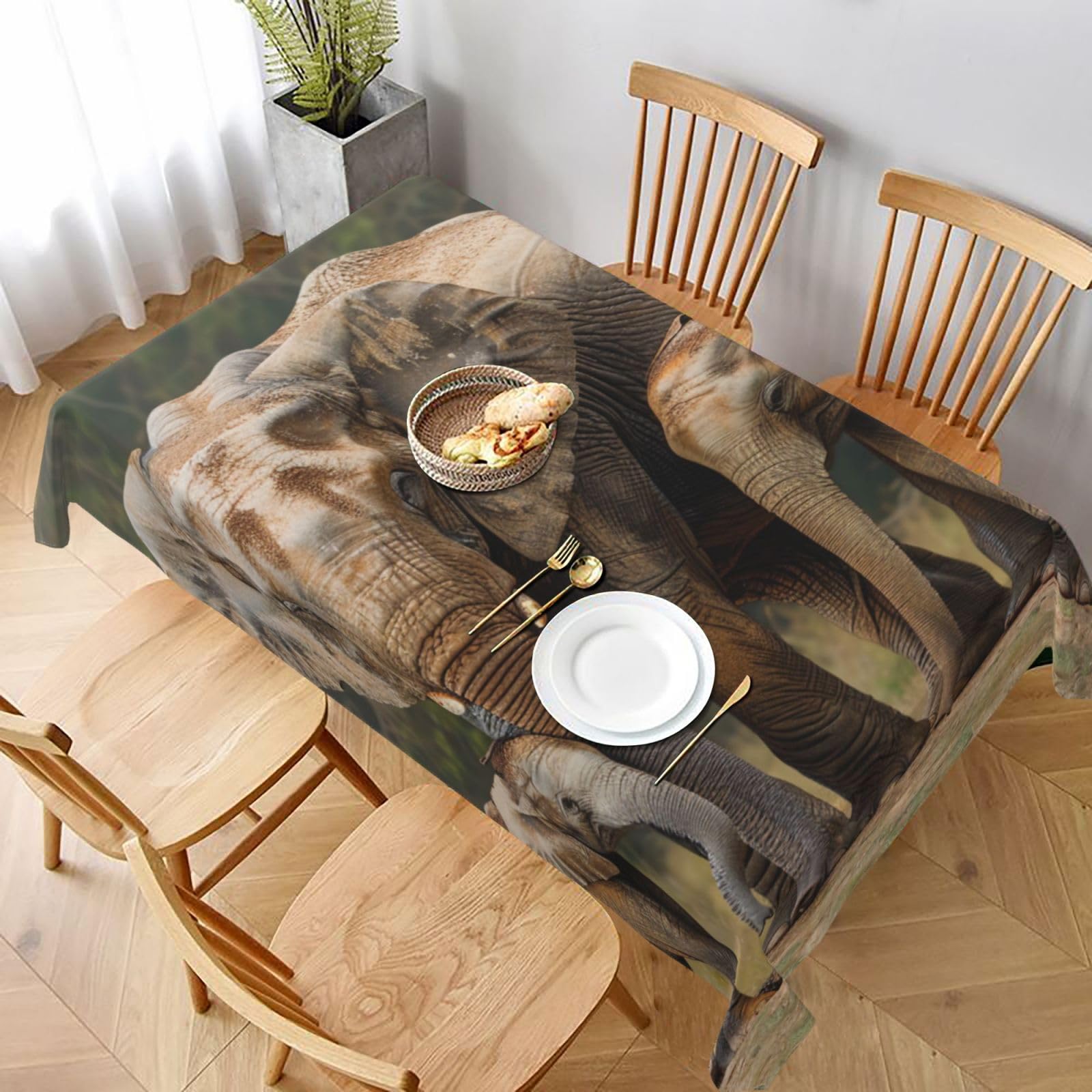 WPKJU Elephant Family Printed Tablecloth 60x90 in Water Resistant Table Cover Washable Rectangle Table Cloth for Dining Tables