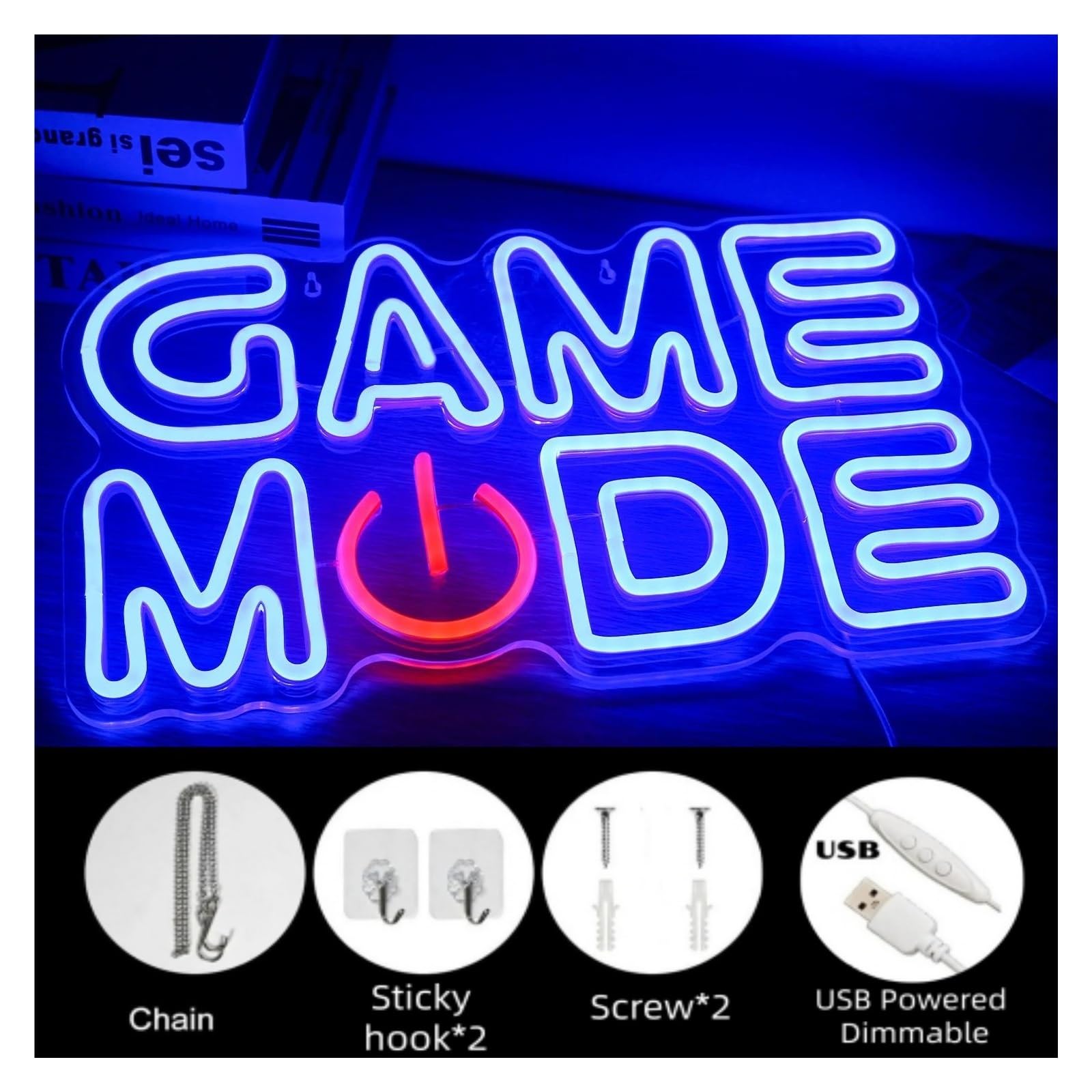 Insegna al Neon LED Insegna Al Neon Game Mode Per Decorazioni Murali Sala Giochi Camera Da Letto Di Casa Area Videogiochi Luci A Led Dimmerabili 43x22cm