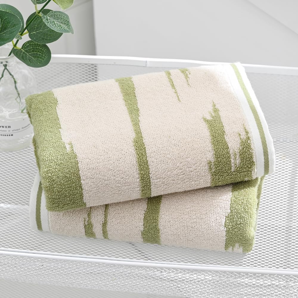 sense gnosis Grey Hand Towel Set of 2 Super Soft 100% Cotton Green Cloud Pattern Decorative Arty-Crafty Hand Towels for Bathroom 13 x 29 Inch - Image 5