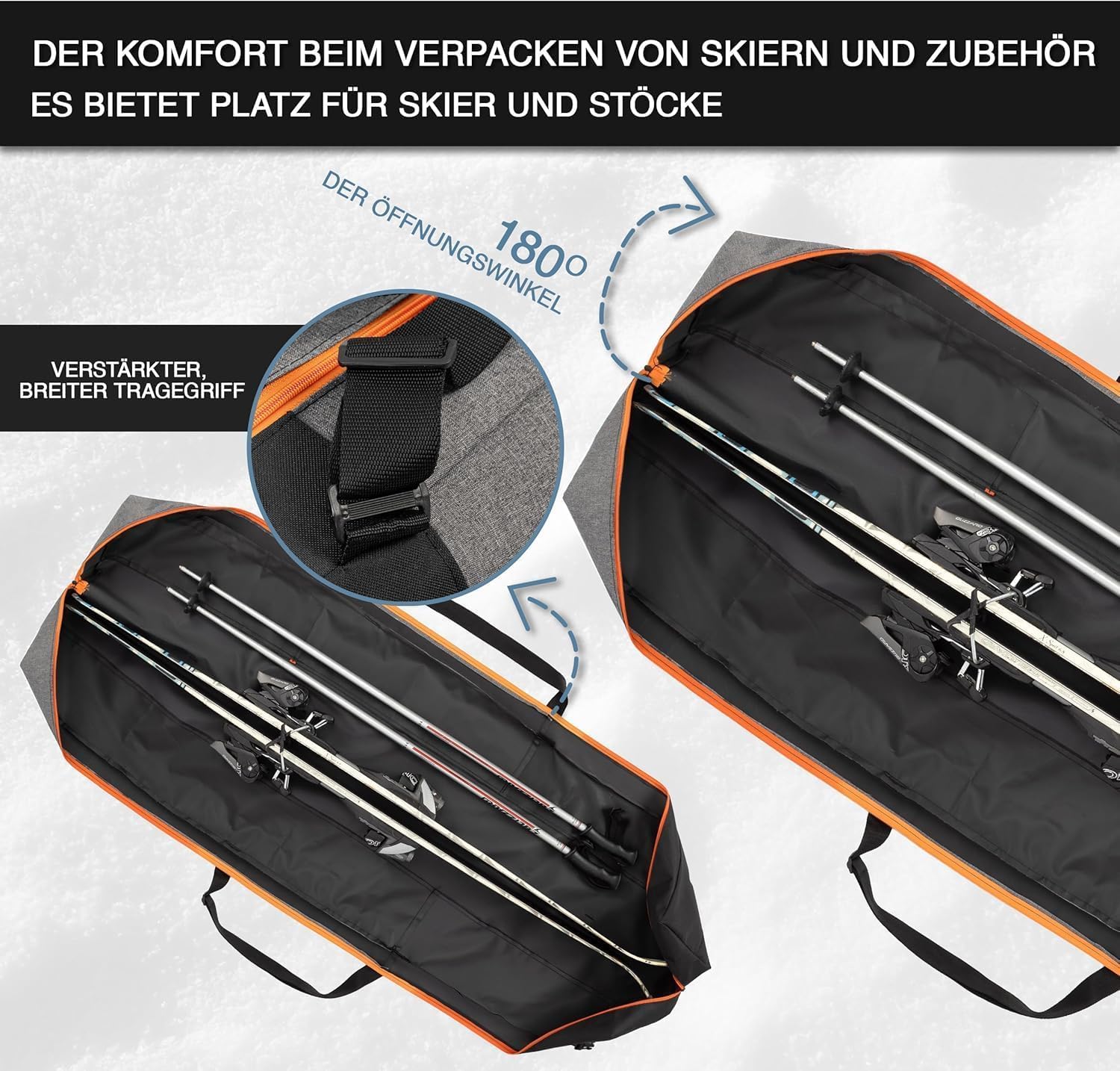 Skitasche - Skisack für 1 Paar Ski - wasserdichte Skitasche - Robuster Leichte Ski Tasche - Ergonomisch Skisack - Skisack Alpinski - Kompakte Skisack Skitasche Alpin - Ski Zubehör