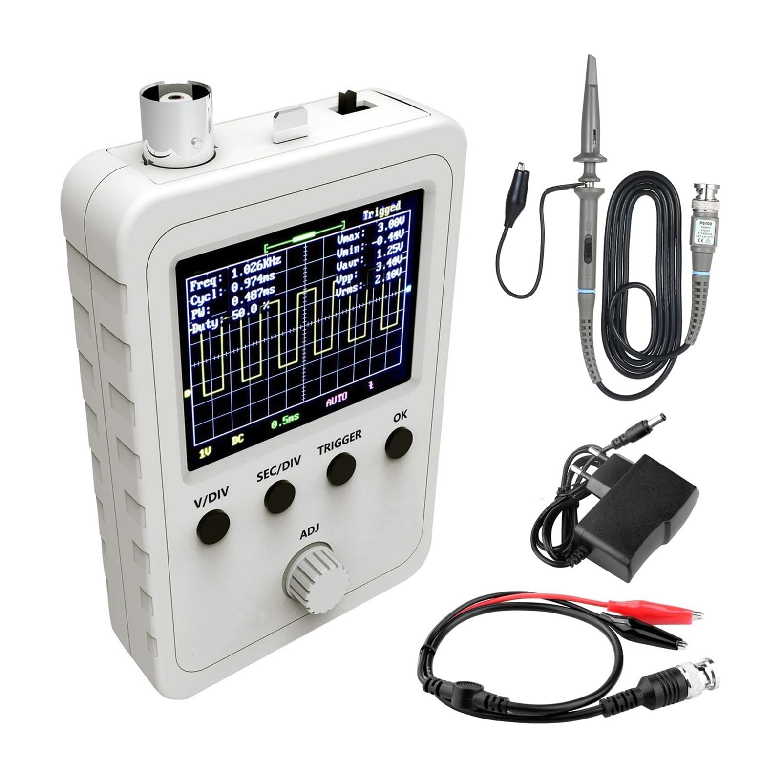 Kit oscilloscope numérique bande passante 0-200KHz et taux d'échantillonnage 1M avec alimentation et sonde câble BNC-Clip