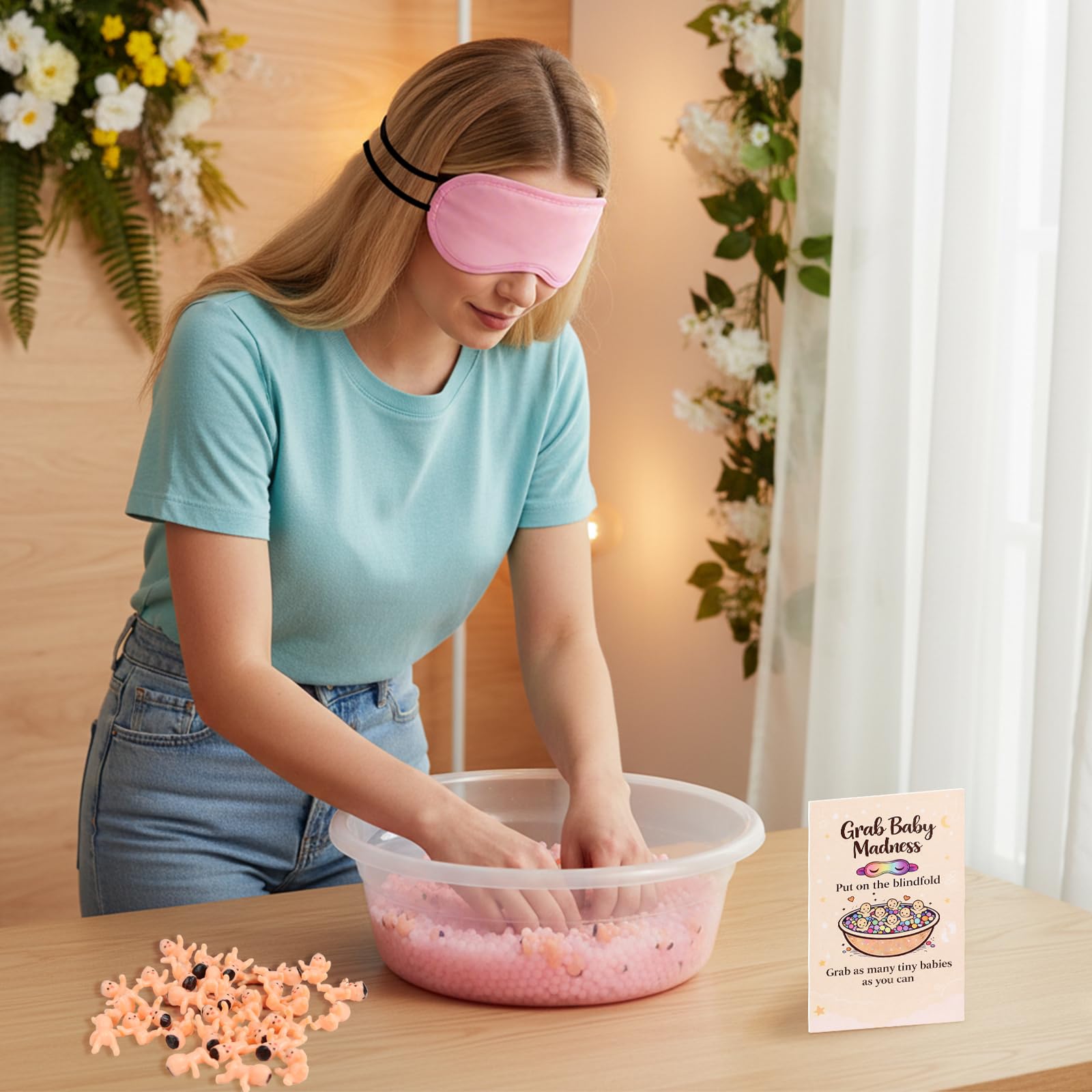 Photo 1 of Acmee 3 Sets Funny Baby Shower Games - Ice Breakers Games for Grab Baby Madness, Hilarious Activities Shower Game Ever Boy or Girl (pink)