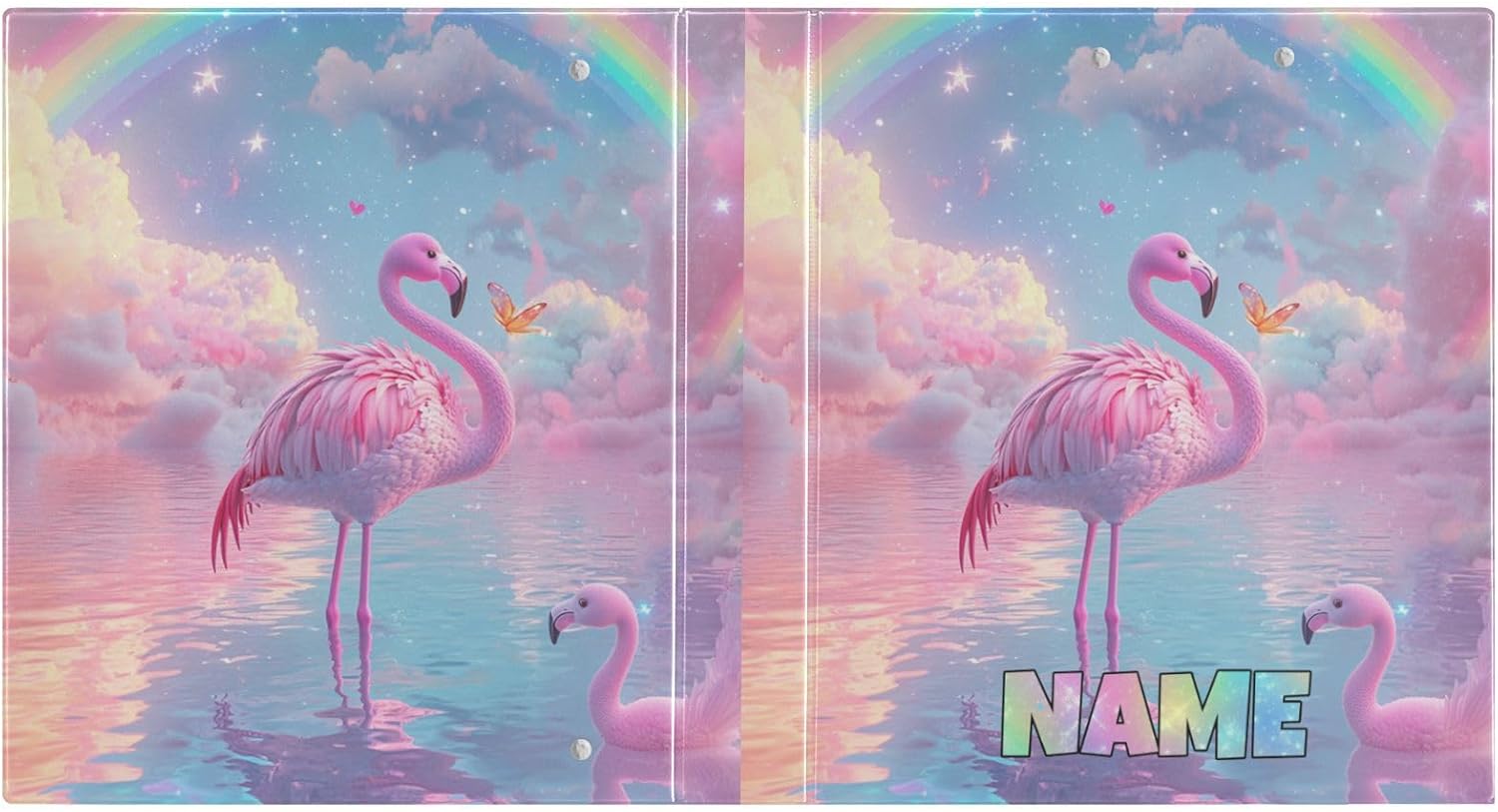 Aslsiy Customized Kids 3 Ring Binder Flamingo Standing in Water (1) Personalized Round Clipboard Binder Decorative Harcover Binders Organizer for Office Supplies