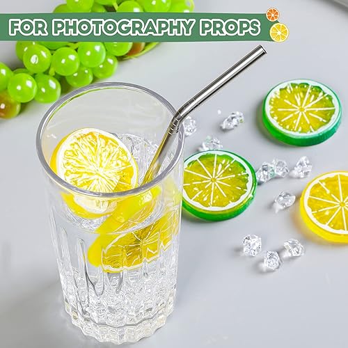 Miniatura 5 de 300 cubos de hielo triturados falsos transparentes y 20 rodajas de limón de simulación, frutas artificiales y diamantes acrílicos, hielo