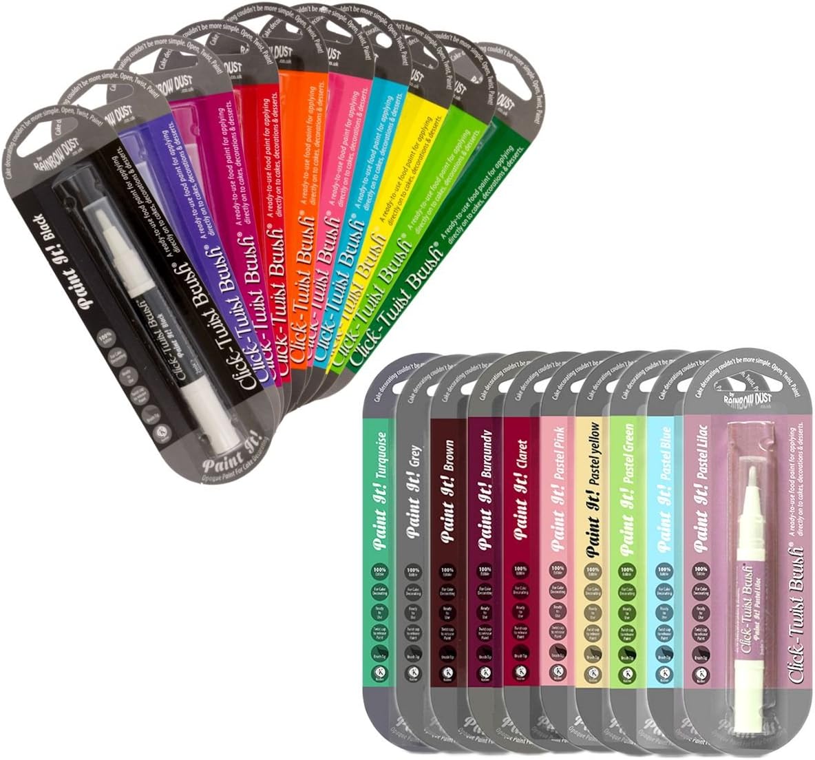 Rainbow Dust - Click Twist Brush - Edible Paint It Set of 20 - Discount collection for Cake Decoration