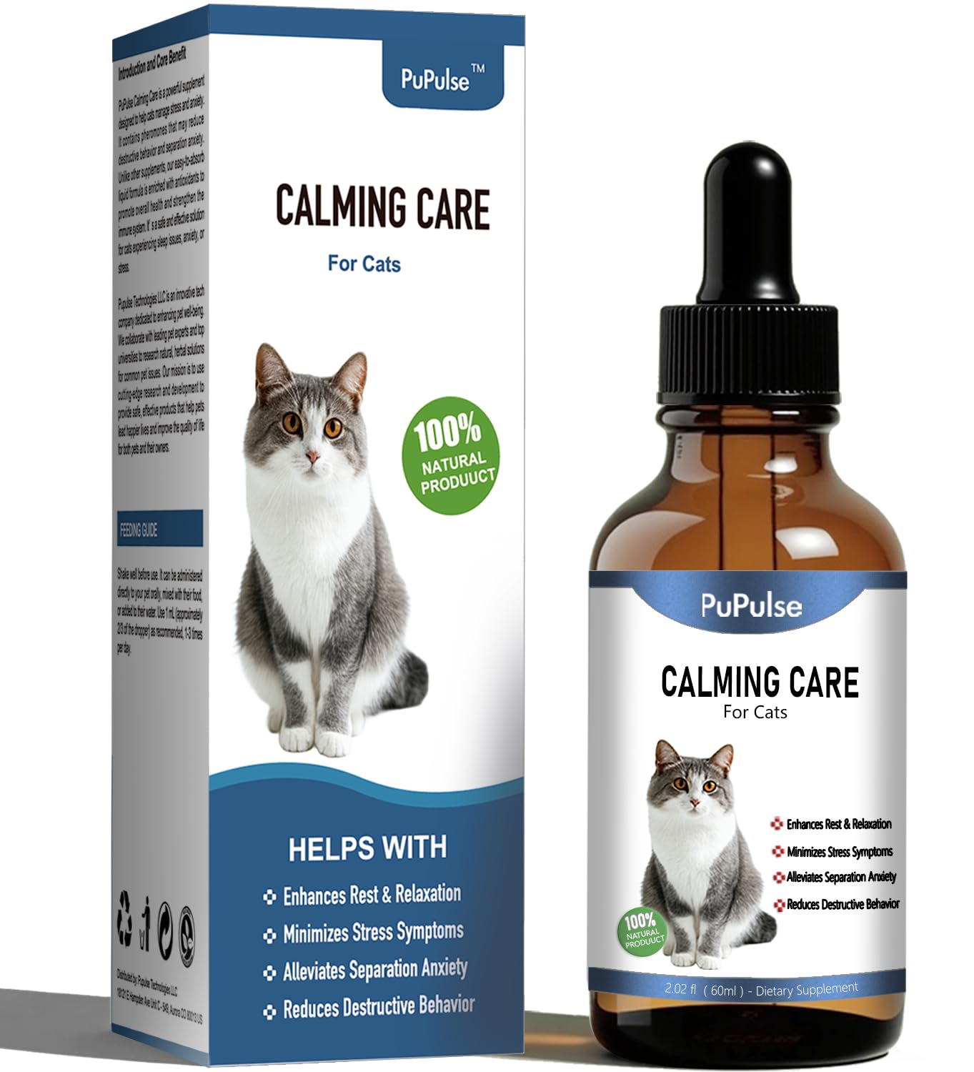 Calming Drops for Cats, Helps to Manage Stress & Anxiety, with Pheromones That May Help Curb Destructive Behavior & Separation Anxiety, Health Supplement for Cats, Sedative-Free, 2 floz
