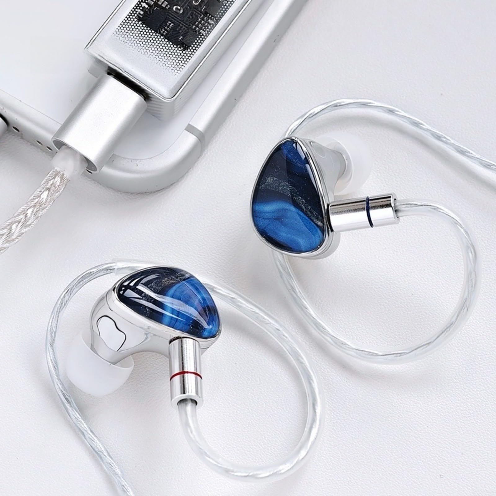Auriculares para juegos 7.1 envolventes, HiFi Bass OFC chapados en plata para controlador de teléfono de PC, azul claro, títulos de juegos de ritmo rápido (azul claro)