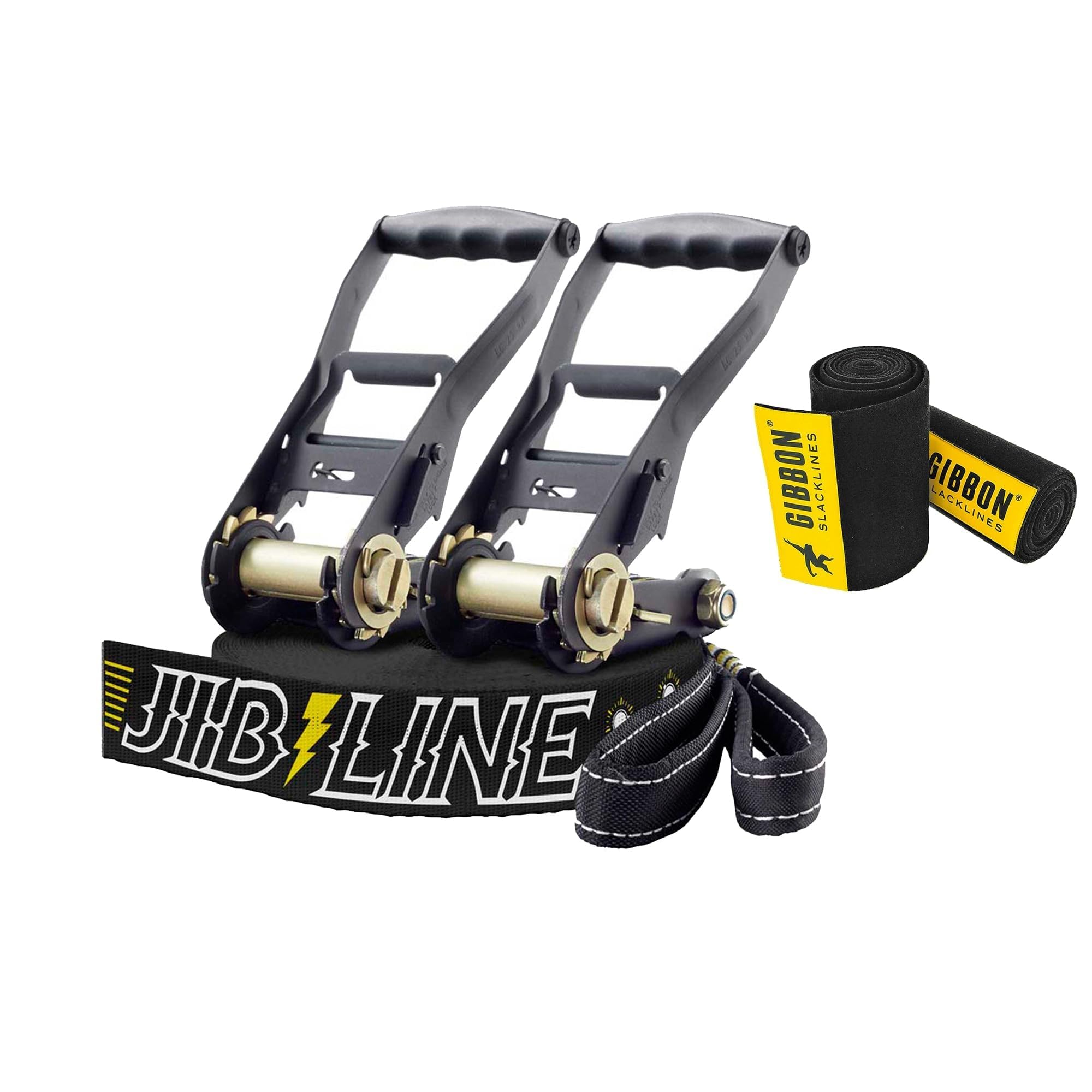 Gibbon Slacklines JibLine XL Trickline Set | 25 m (20 m Webbing + 2 x Nastro a cricchetto da 2,5 m) | 2 cricchetti | TreeWear | 5 cm di Larghezza | Stampa Antiscivolo | carico di Rottura 30 KN | per