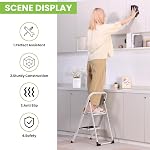 2-Step Folding Ladder, Portable Step Stool with Wide Anti-Slip Pedal, 330lbs Weight Capacity, Lightweight Foldable Ladder for Home, Kitchen & Outdoor Use, White