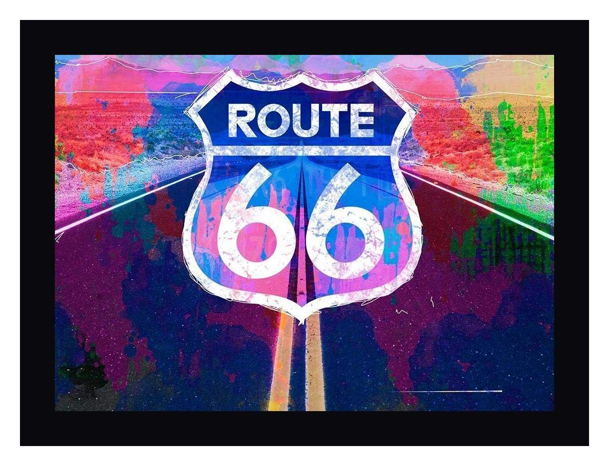 Route 66 by Sander Van Laar - 22" x 30" Framed Canvas Art Print - Black Frame - Ready to Hang