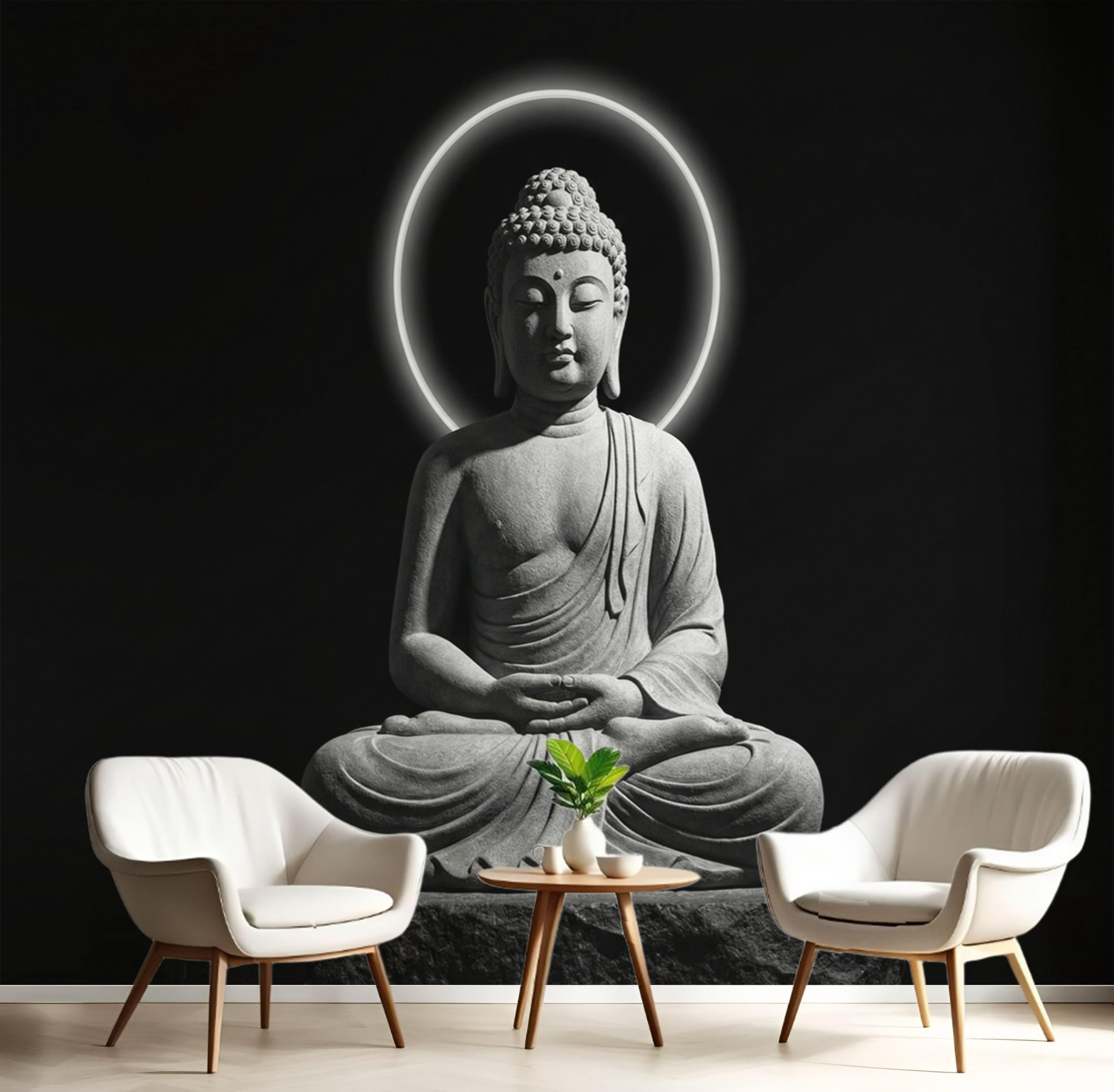 Papier Peint Statue de Pierre Zen - Décoration Murale Panoramique 3D 250x175 cm pour Salon