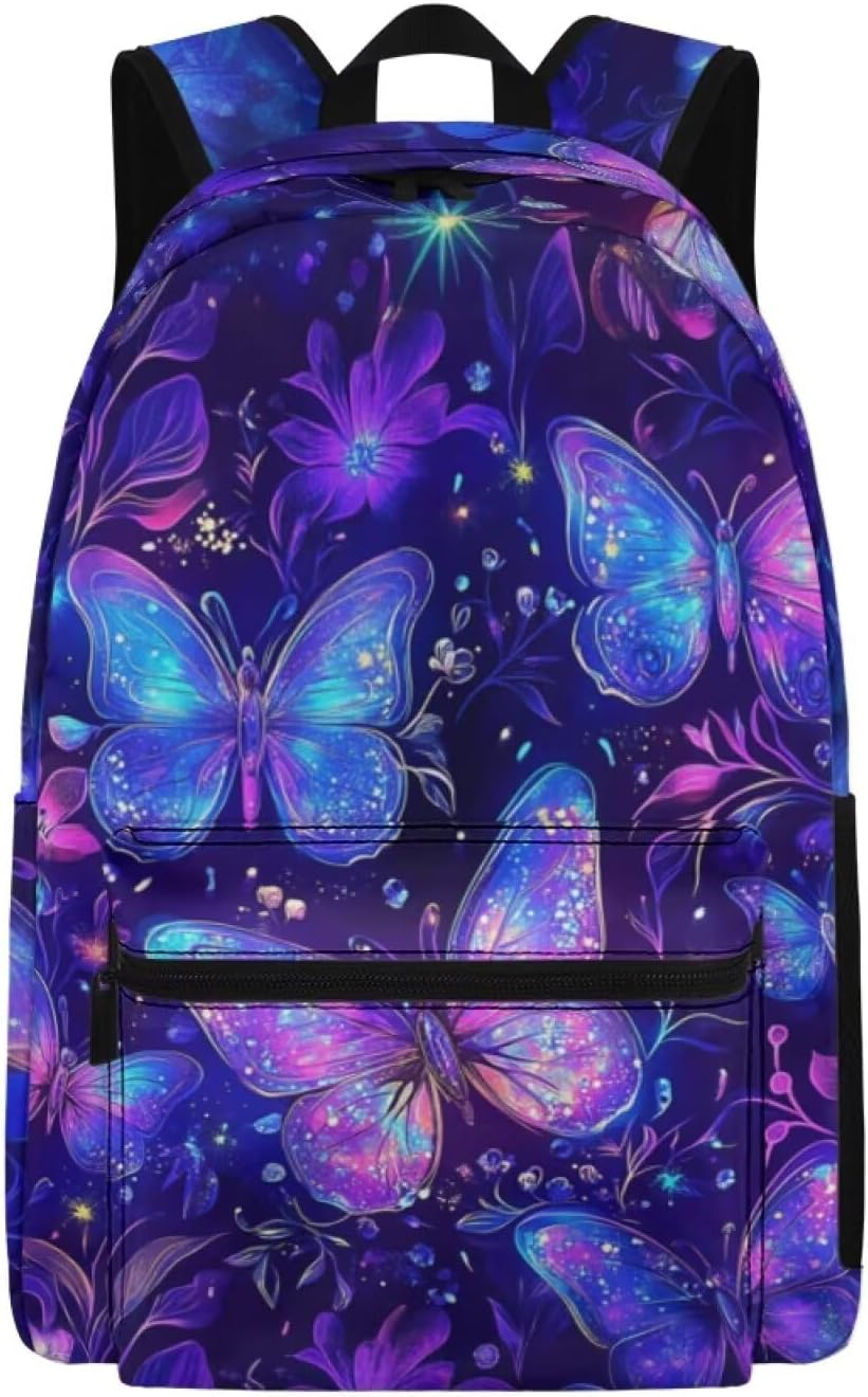 School Backpack for Girls Purple Butterfly Bookbags Lightweight Travel Backpack Kids 17 Inch Laptop Backpacks Teens Bookbag for Elementary Middle School