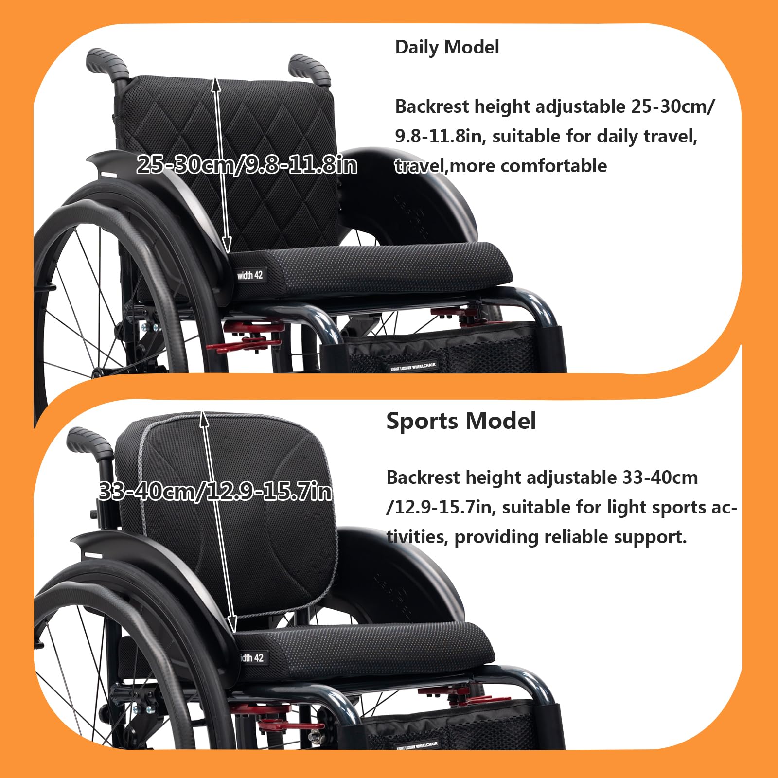Silla Ruedas autopropulsada Ligera para Adultos, Silla de Ruedas para Deportes, Aluminio, de tránsito, Rueda de Mano de Fibra de Carbono(38cm/14.9in Seat,Sports)