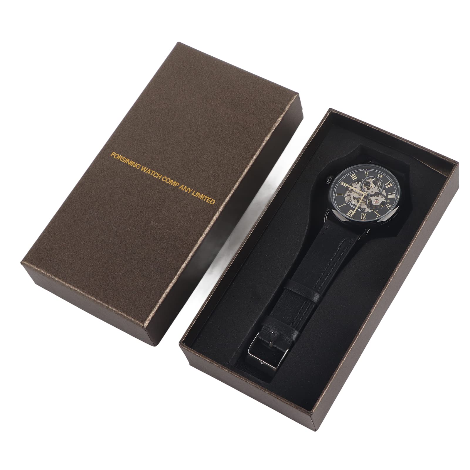 Jiawu Orologio Meccanico da Uomo Orologio da Polso Scheletrato Semi-Automatico per Uomo, Cinturino in Pelle PU Business Casual Impermeabile 30M in Acciaio Inossidabile, Elegante con Modello Vuoto per