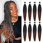 Dorsanee Braiding Hair Pre Stretched 22 Inch 8 Packs Ombre Brown Braiding Hair Extensions for Crochet Box Braids Twists Locs Hair Soft Yaki Texture Hot Water Setting (22inch,1B/30)