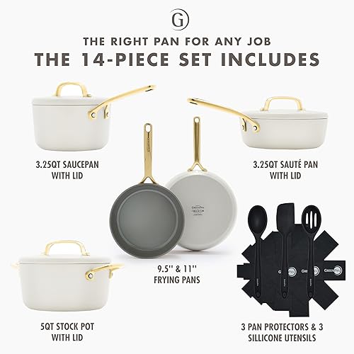 Miniatura 4 de GreenPan GP5 - Juego de ollas y sartenes de 14 piezas, cerámica anodizada dura, antiadherente, sin PFAS, asas de champán, calibre pesado, superficie
